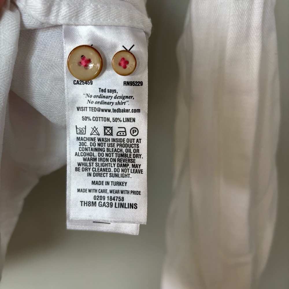 Ted Baker White Linen & Cotton Button Down Shirt Size 5/XL - Picture 10 of 11